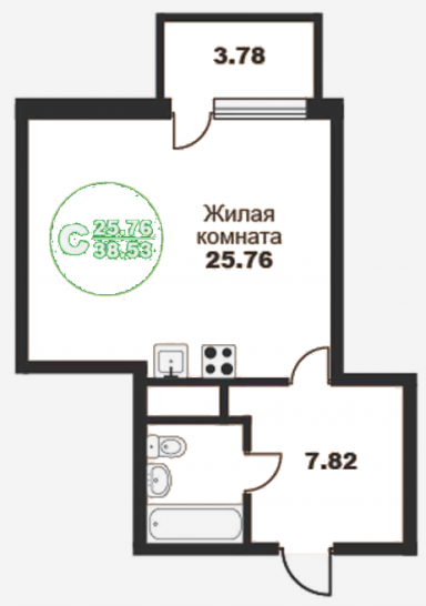 Студия 37.92 м²