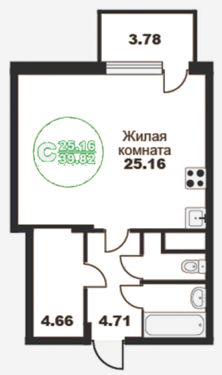 Студия 39.19 м²